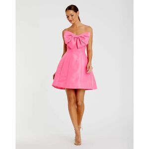 NWT Mac Duggal Strapless Oversized Bow Fit & Flare Mini Dress Pink Size 12 $298